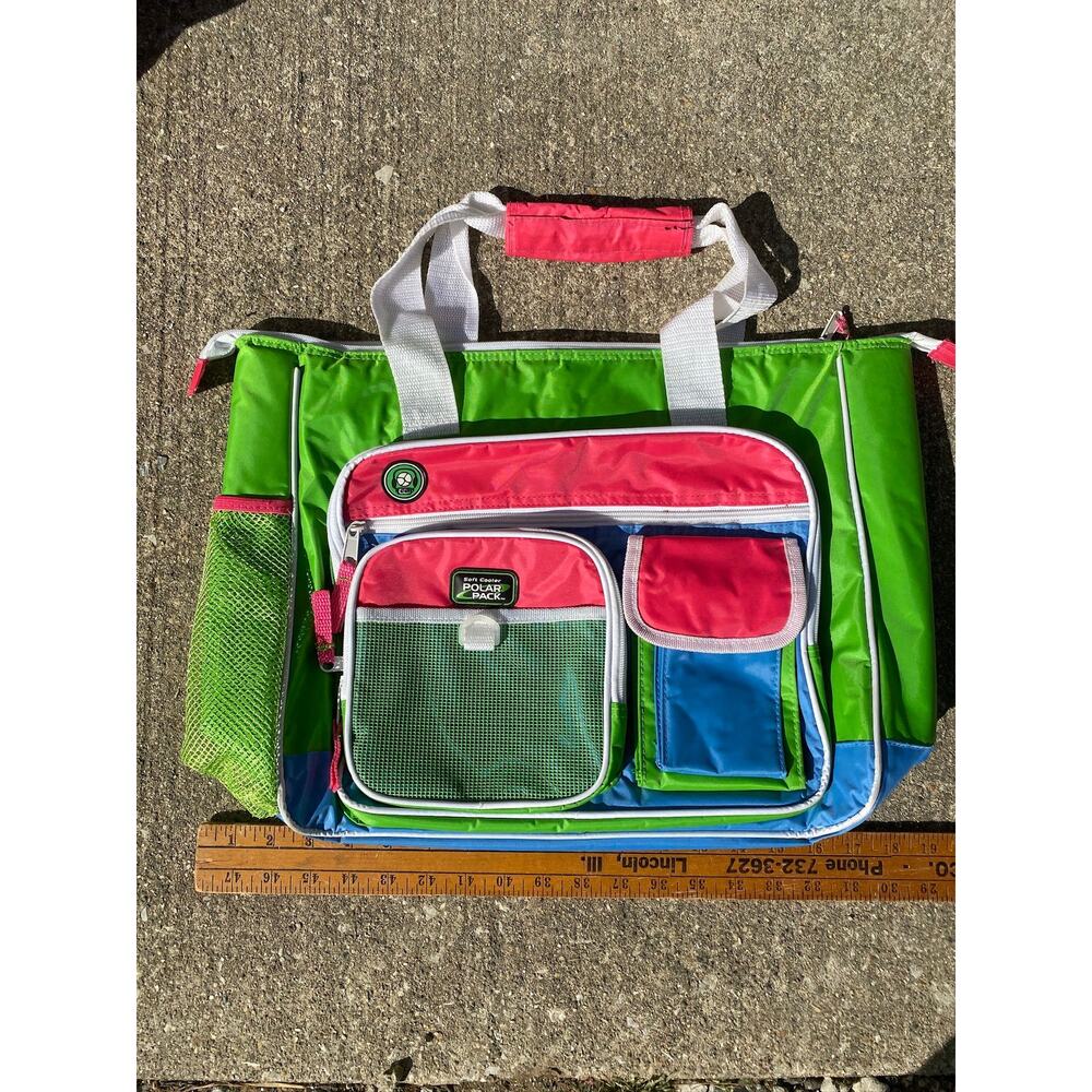 Vtg Polar Pack Soft Cooler Insulated multicolor Lunch Bag tote bag zip closure - Picture 2 of 3